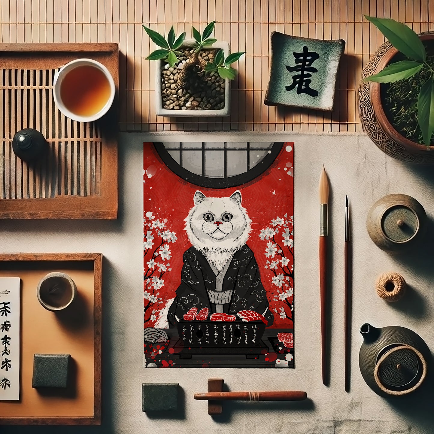 Neko no Yakiniku - Japanese Fine Art Print