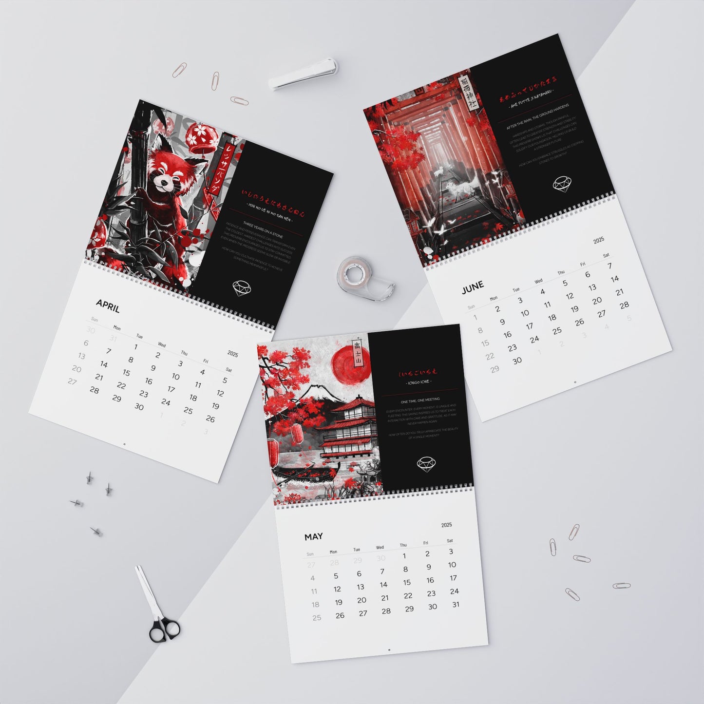Japanese Wall Calendar 2025 - Minimalist Pure Aesthetic Artwork