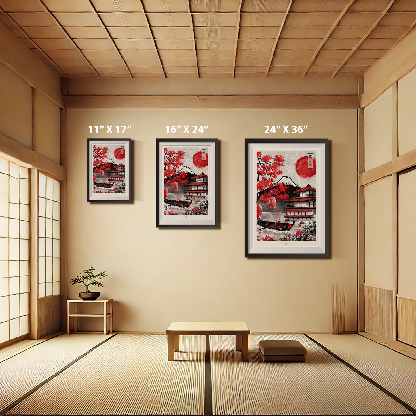 Autumn Temple by Fuji’s Lake - Watercolor Print