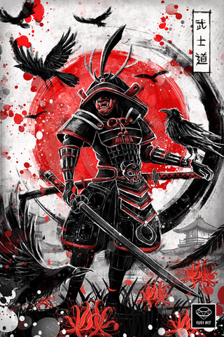 Japan Raven Bushido Samurai - Metal Print