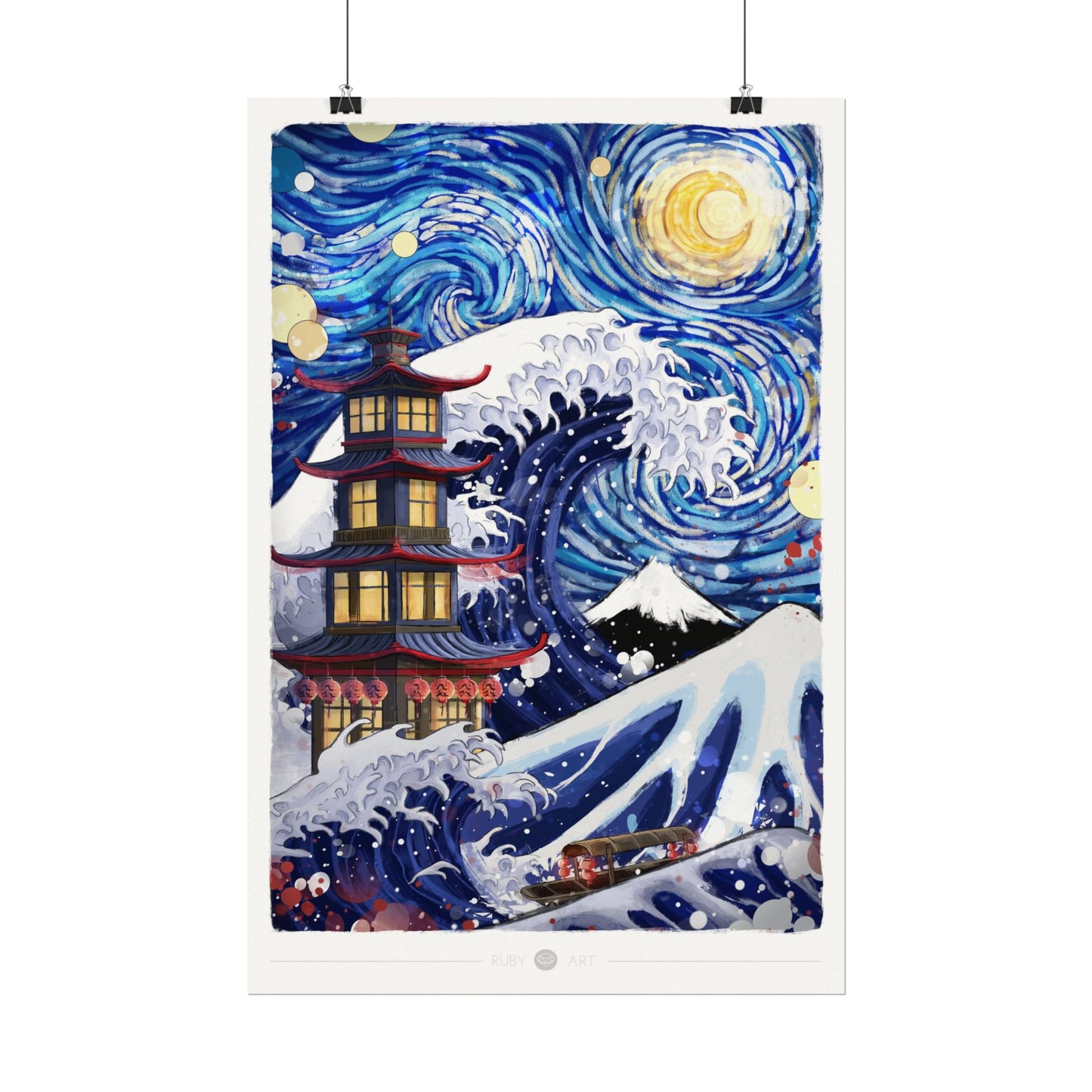 The Starry Wave Temple - Watercolor Print