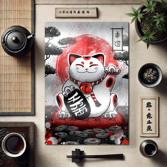 Maneki-Neko’s Blessing - Brushed Aluminum Print