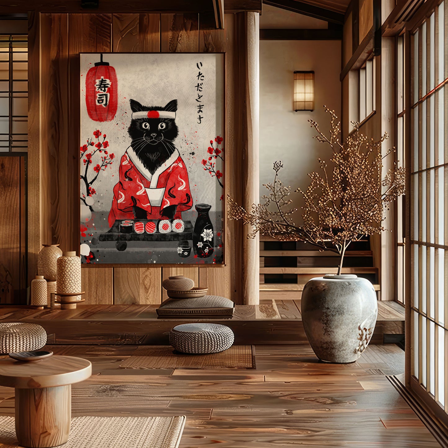 Sushi Cat in Silk - Japanese Fine Art Print