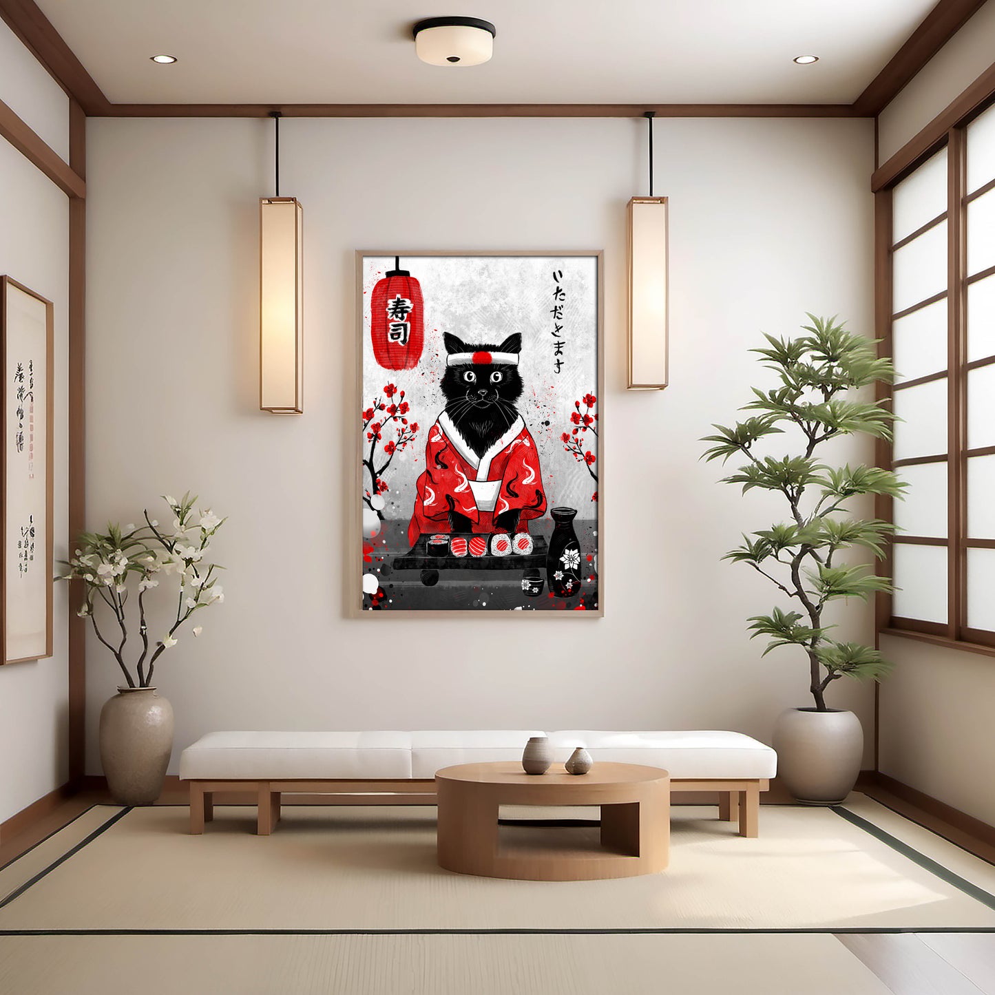 Sushi Cat in Silk - Japanese Fine Art Print