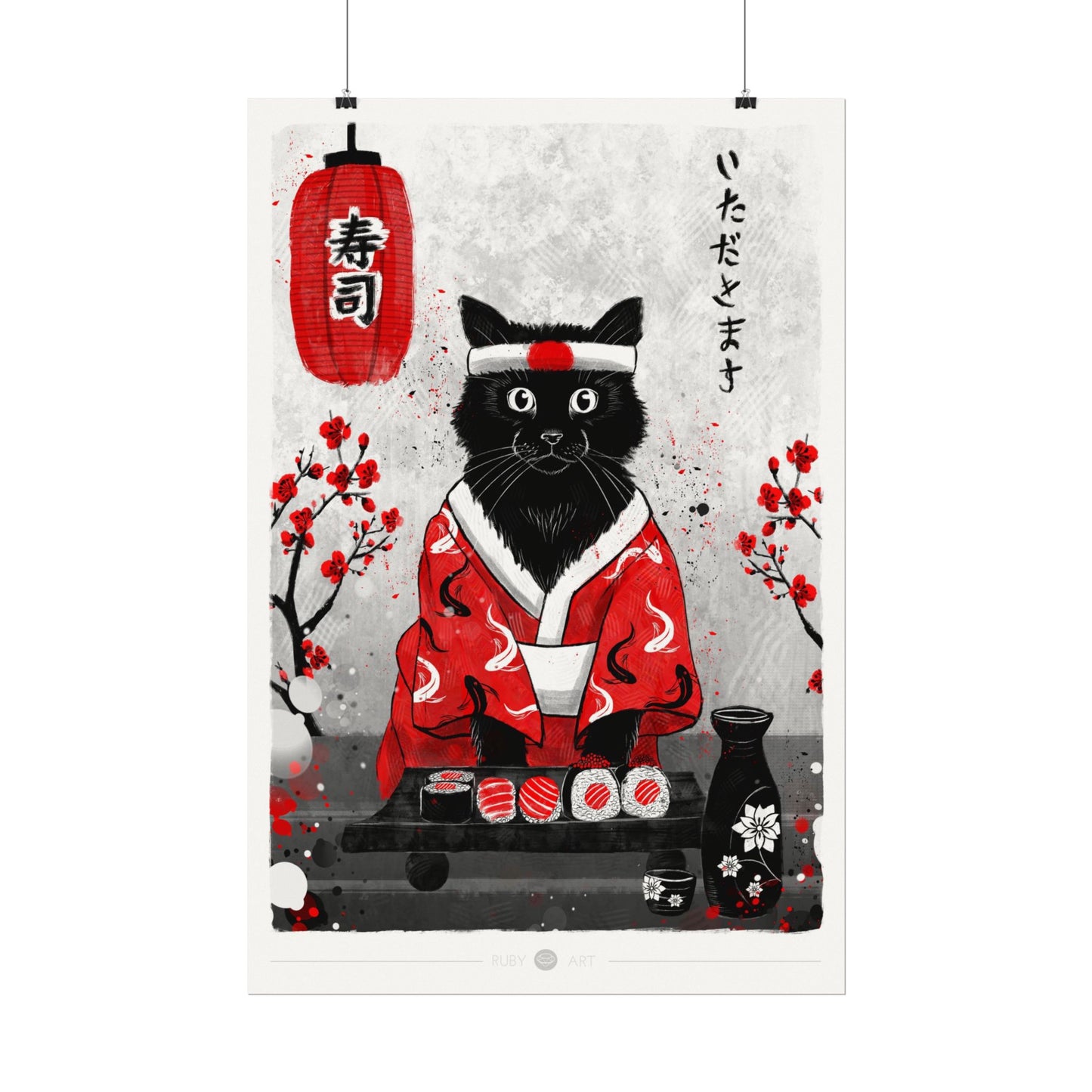 Sushi Cat in Silk - Watercolor Print