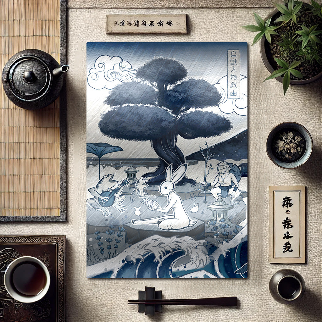 Choju-Giga Under the Sacred Tree - Brushed Aluminum Print