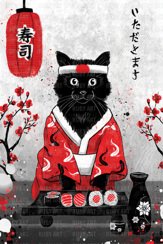 Japan - Sushi Cat - Metal Print