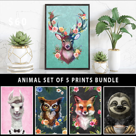Animals Set of 5 Prints Bundle